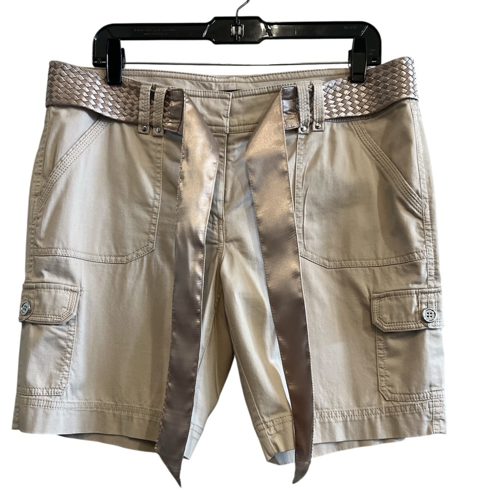 White House Black Market Tan Bermuda Cargo Shorts with Satin Tie Belt Size 12